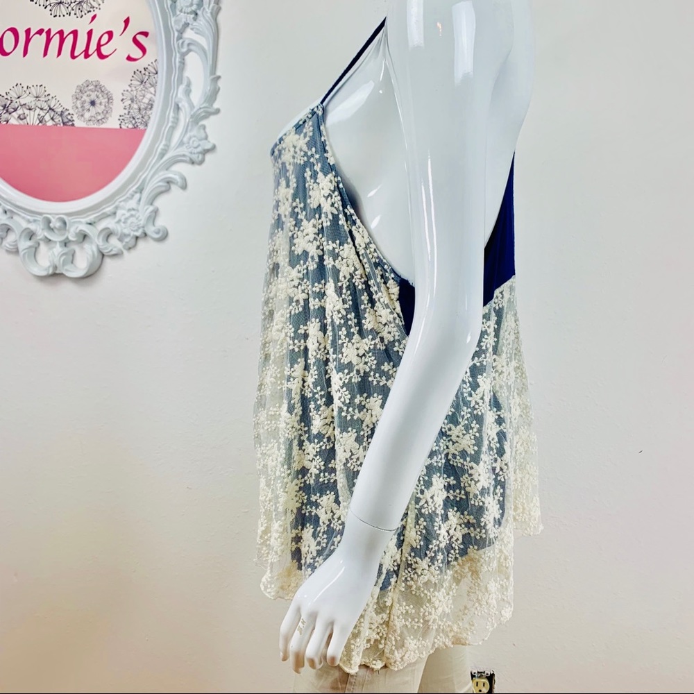 Kori / Floral Crochet Lace Blue Racerback - Picture 5 of 8